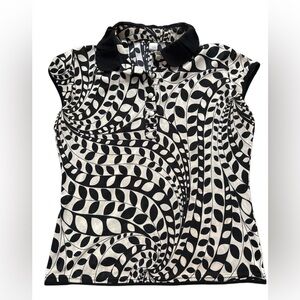 Vintage J. Love Paris New York Italy Optical Swirl Collared Top | Y2K Mod Retro